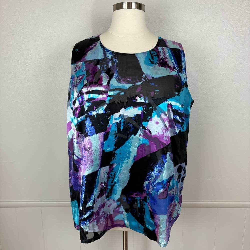 Ulla Popken Sleeveless Shell Top Silk Blend Size 20/22‎ Multicolor Bold Artsy